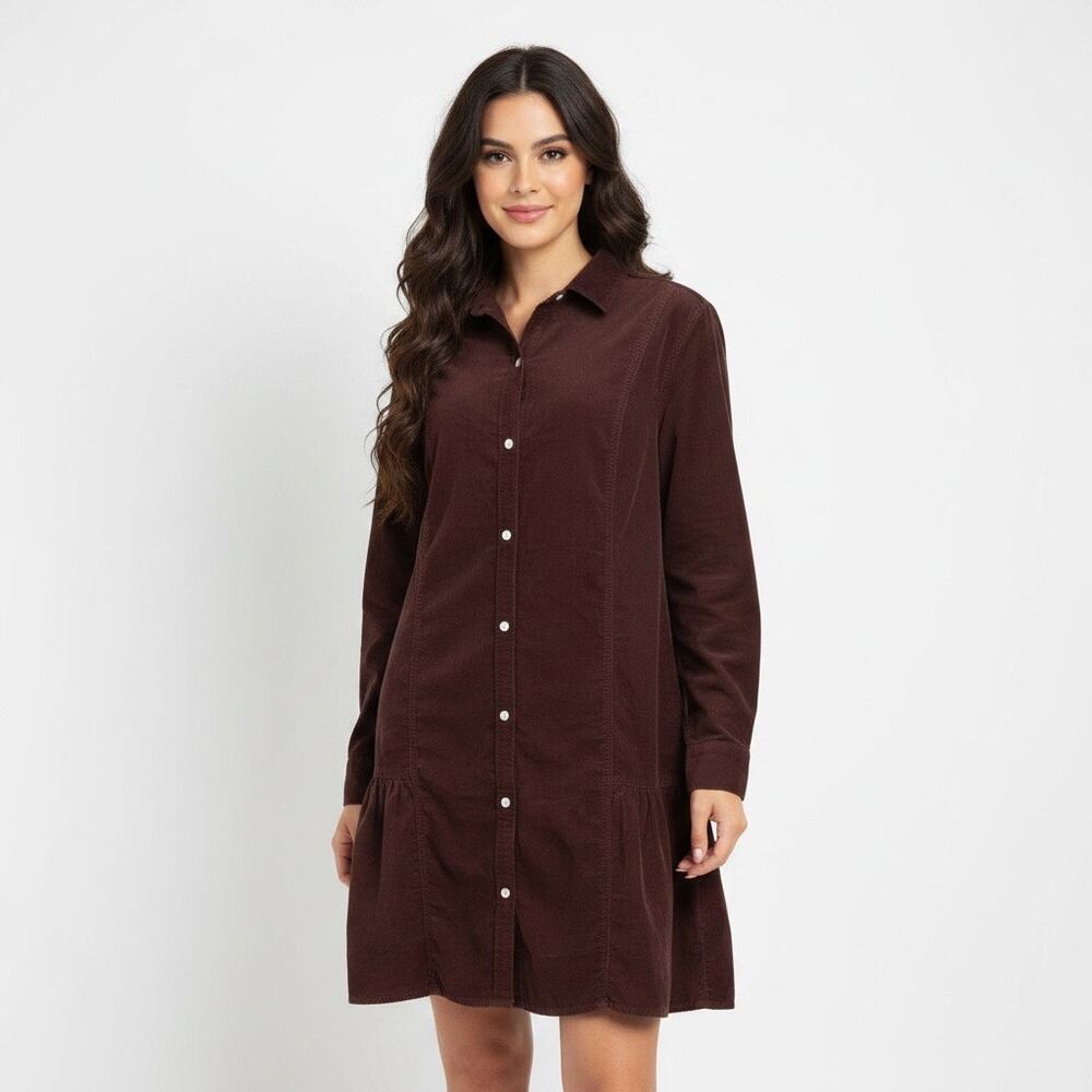 Gap Chocolate Brown Corduroy Shirt Long Sleeve Mini Dress XL Fall Academia Chic